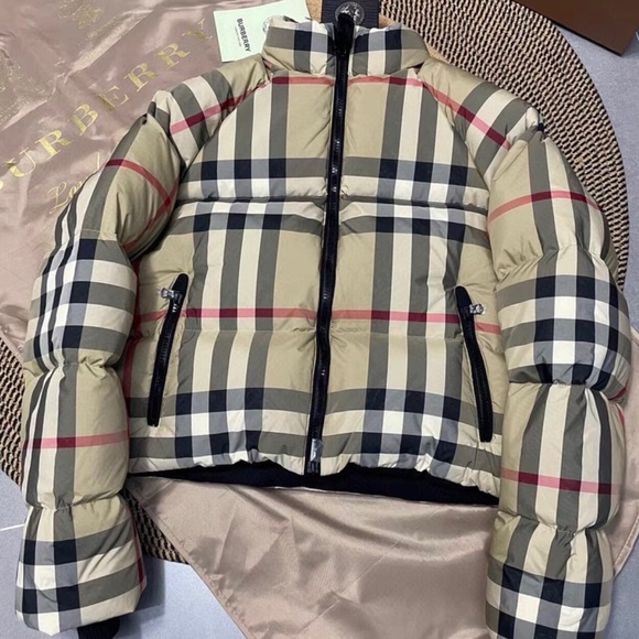 Burberry Shoes - Burberry Women's Checkered Puffer Jacket - Beige, Black, Red